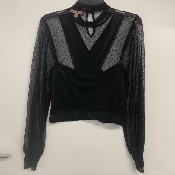 NEW Charmed Hearts Sexy Black Lace Long Sleeve Crop Top Size Large - Picture 2 of 9